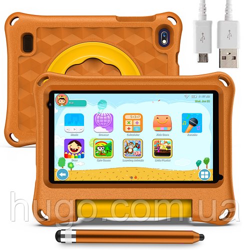 Дитячий планшет з IPS екраном 7" (8/128GB) + Чохол зі стілусом, Kidiby HD7 Plus, Помаранчевий / Ігровий планшет у чохлі