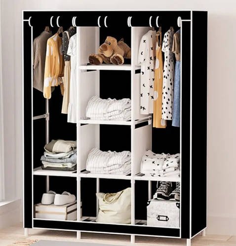 Складаний шафа великий STORAGE WARDROBE 175 х 130 х 45 см каркасний тканинний Чорний Лучшая цена