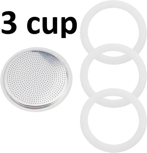 Комплект для Гейзерної кавоварки 3 cup, 3 ущільнювачі + фільтр