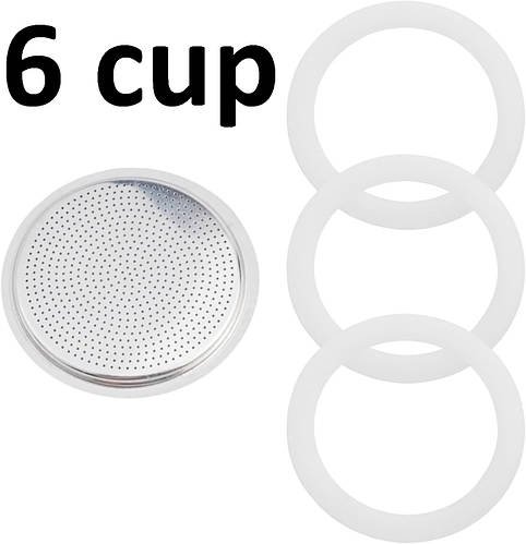 Комплект для Гейзерної кавоварки 6 cup, 3 ущільнювачі + фільтр