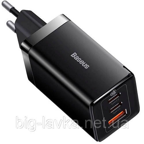 Зарядний пристрій Baseus GaN5 Pro 65W (2xType-C+USB)  Чорний