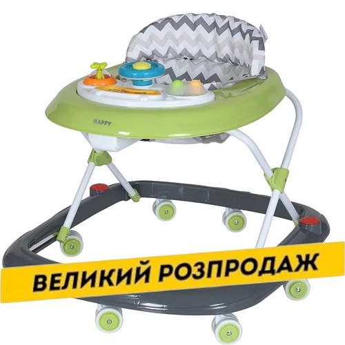 Ходунки дитячі (звук, світло, кермо) EL CAMINO Happy ME 1049 Lemon Green Зелено-сірий