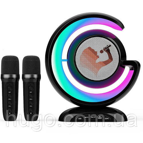 Настільна лампа нічник з бездротовою Bluetooth колонкою Lightshow YS-110 + 2 мікрофони, Чорний / Лампа