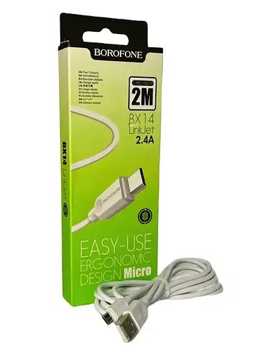 Кабель USB - micro USB 2 м, 2.4 А, ПВХ, прямі роз'єми, Borofone BX14 LinkJet, максимальний струм 2.4 А