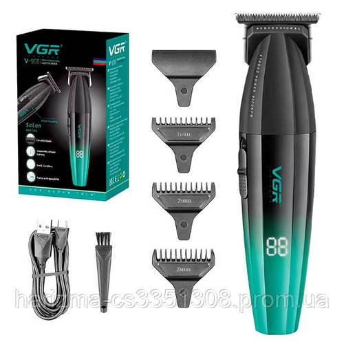 Тример для бороди та вусів із керамічним полотном VGR V-906 змінними насадками 1-3 см і LED-дисплеєм