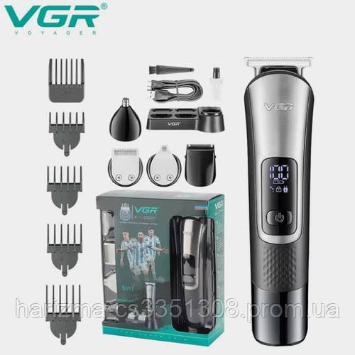 Професійна бездротова машинка для стриження волосся 5 в 1 VGR V-111 тример для бороди та вусів із насадками