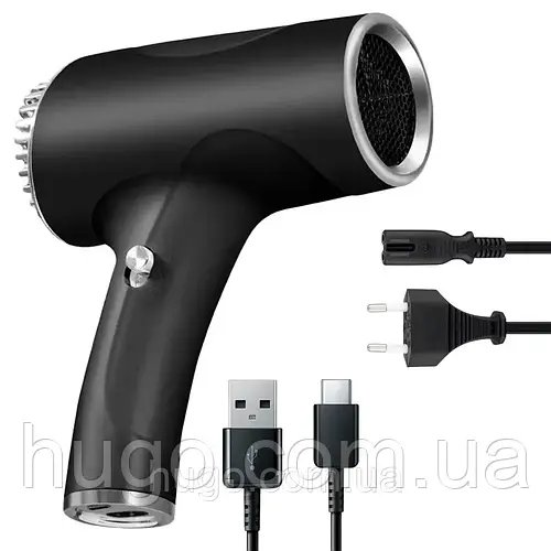 Акумуляторний фен для волосся 500Вт, від мережі та USB, WHD-01, Чорний / Фен на акумуляторі / Дорожній фен
