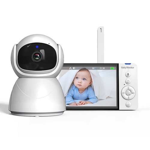 Цифрова відеоняня Baby Monitor з 5-дюймовим IPS-екраном, акумулятором 5000 мА·год, нічним баченням і двостороннім