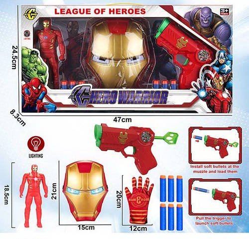 Ігровий набір супергероя Avengers iron man (маска, фігурка, рукавичка, світло, аксесуари, у коробці) BJ 323