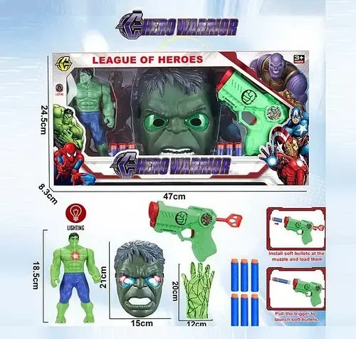 Ігровий набір супергероя Avengers Халк (маска, фігурка, рукавичка, світло, аксесуари) BJ 321