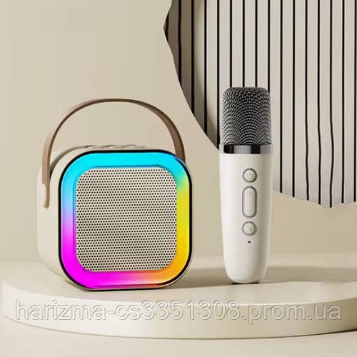 Портативна Bluetooth колонка 2в1 з RGB-підсвіткою K12 колонка-караоке з мікрофоном Бежева