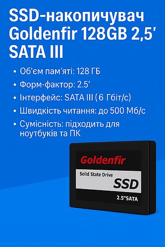 SSD накопичувач Goldenfir T650 128 ГБ 2.5 SATA III твердотільний диск для комп’ютера і ноутбука