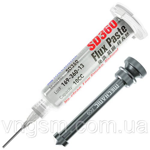 Флюс-паста Mechanic SD360 / безвідмивочна / з штовхачем P09 / у шприці 10cc