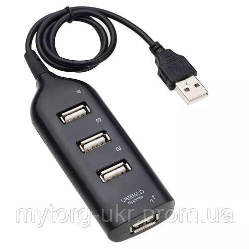 Хаб на 4 порти USB 2.0 розгалужувач HUB  Чорний