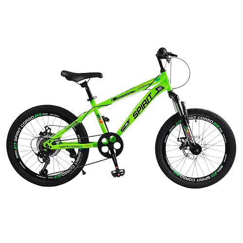 Велосипед спортивний 20 дюймів (рама сталева 12", Shimano 7 швидкостей) Corso Spirit ST-20622 Зелений