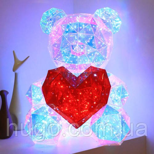 Подарунок дівчині Нічник Ведмедик з серцем, 25см, від USB, Love Bear / Світильник / Настільна лампа