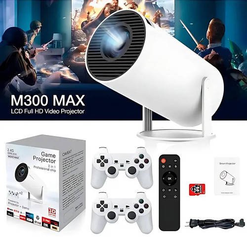 Проєктор Led Projector M300 MAX/HY300 4k UHD для домашнього кінотеатру з 2 джойстиками для ігор Android 11+карта YU227