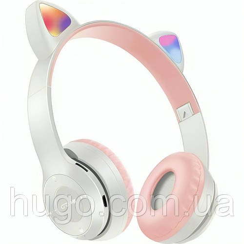 Бездротові Bluetooth навушники з котячими вушками та підсвічуванням Cat Miu Star P47 Сірий / Дитячі навушники