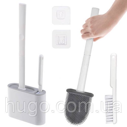 Силіконовий йоржик для унітазу 2в1 + щітка, 36х13х4см / Настінний йоржик / Набір щітка та йоржик для туалету