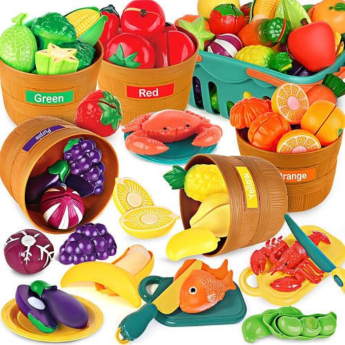 Продукти на липучках (68 елементів, 2 ножі, 2 тарілки, 2 обробні дошки, наклейки, в коробці) SC 068