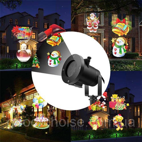 Новорічний Лазерний проектор 16 картриджів Christmas Laser Projector №16F / Вуличний портативний проектор