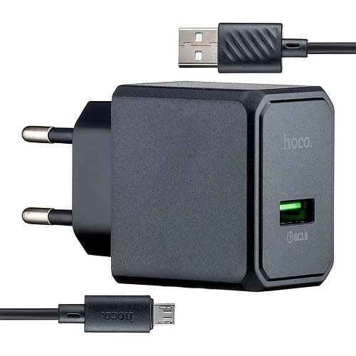 Зарядний пристрій блочок для телефону смартфона Hoco CS12A Ocean single port QC3.0 + кабель (Micro USB) 1 м
