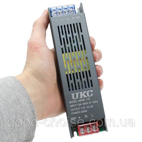 Блок живлення 12V, 35A, METAL Long / Імпульсний блок живлення для світлодіодної стрічки / Мережевий блок живлення
