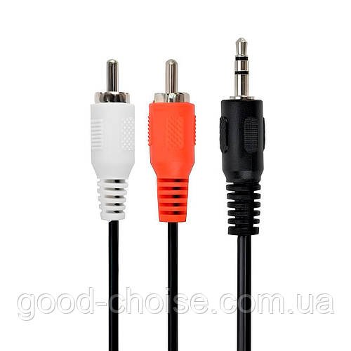 Кабель стерео аудіо (mini-jack + 2×RCA) 3м / Аудіо кабель для колонок / Кабель міні джек тюльпан