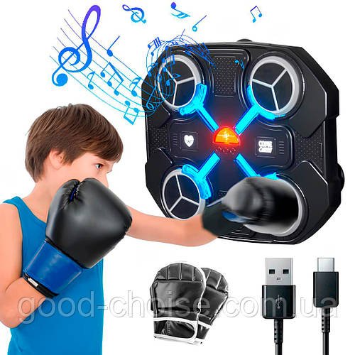 Музичний тренажер для боксу + 2 рукавички, Bluetooth, (32×27см), від USB / Настінна боксерська мішень