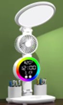 Настільна лампа з круглим плафоном і RGB-підсвіткою, вентилятором і годинником HP227
