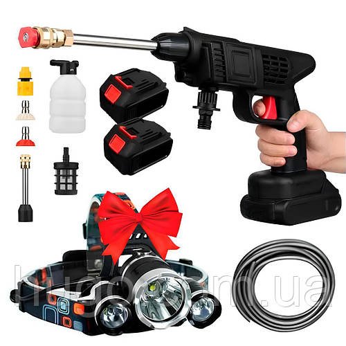 Акумуляторна мийка високого тиску + Ліхтарик налобний RJ-3000 + 2 АКБ / Міні мийка для машини