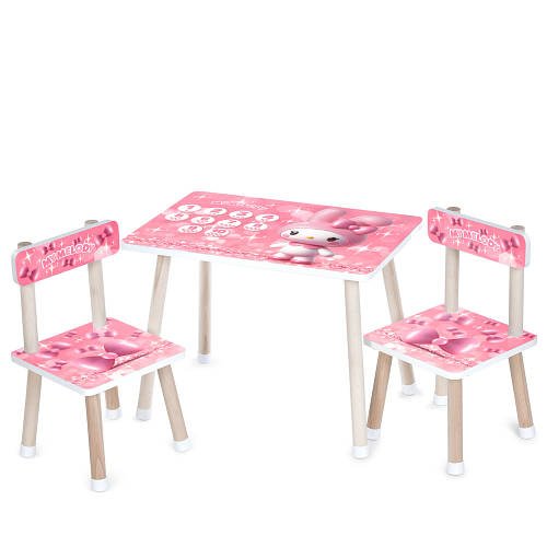 Столик дерев'яний із двома стільцями Bambi My melody M 501-8 Рожевий