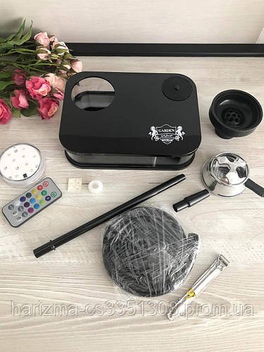 Переносний горизонтальний портативний кальян Hookah GARDEN з RGB-підсвіткою, силіконовою чашею та калаудом