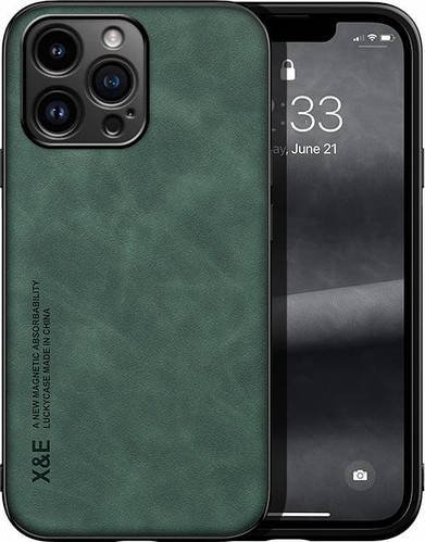 Шкіряний чохол XnE iPhone 15 Pro Max з металевою вставкою Green