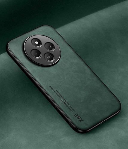 Шкіряний чохол XnE Redmi 14C з металевою вставкою Green