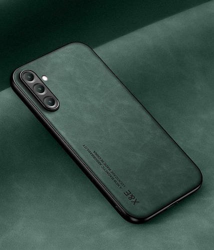 Шкіряний чохол XnE Samsung Galaxy S24 FE S721 з металевою вставкою Green