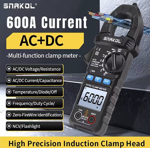 Цифрові кліщі-мультиметр SNAKOL SK-203, AC/DC, 600A/600V с NCV і TrueRMS, на 6000 відліків