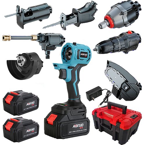 Набір акумуляторних інструментів 7в1 AOTUO Multi Tools 21V 4000 mAh (гайковерт, лобзик, пила, мийка, шуруповерт, болгарка)