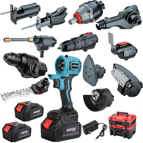 Набір акумуляторних інструментів 12в1 AOTUO Multi Tools 21V 4000 mAh (реноватор, гайковерт, перфоратор, шліфмашина, мийка, лобзик)