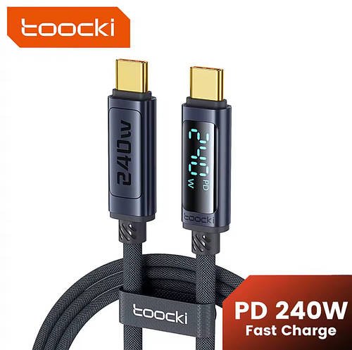 Кабель Toocki 240W LED Digital PD3.1/QC4.0 (48 В * 5 А) USB Type-C to Type-C, Grey (2.0m)