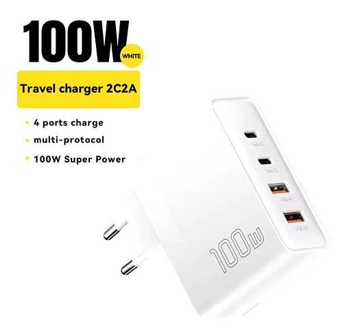 Адаптер живлення Essager 100W White 2 USB+2 Тype-С PD/QC 3.0 для ноутбука, планшета, телефону, паяльника