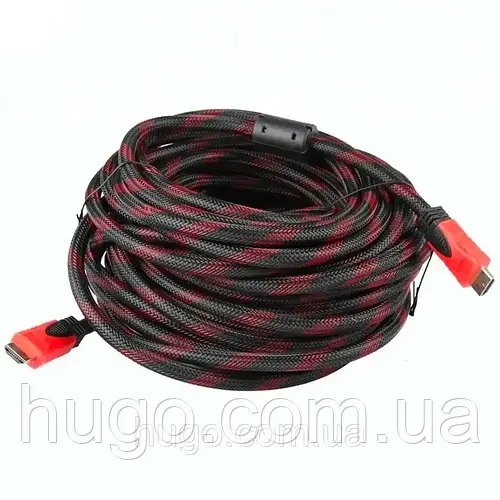 Кабель HDMI-HDMI 15м, з посиленою обмоткою / Шнур для телевізора з 2 фільтрами
