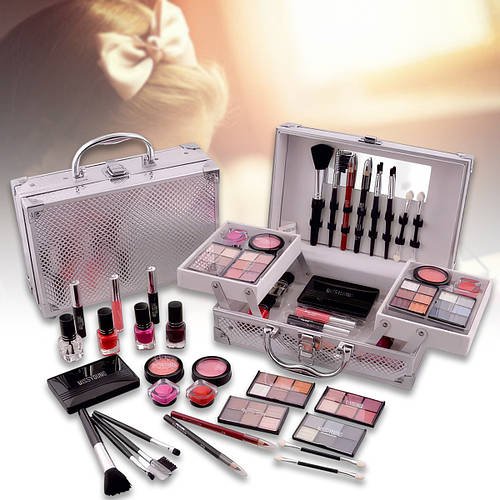 Набір косметики на 25 предметів у алюмінієвому кейсі Makeup set MC1155 Сріблястий