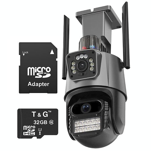 Вулична камера безпеки P11-qq6 8MP 360° з подвійними об'єктивами, автовідстеженням і картою пам'яті 32GB