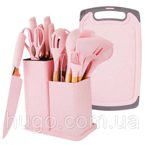 Набір кухонного приладдя, 19 предметів Kitchen Set, Рожевий / Силіконовий набір для кухні