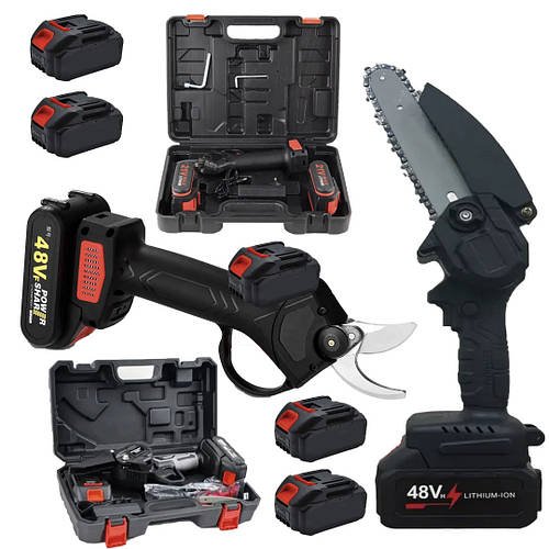 Набір Секатор та Пила 2в1 на 48V з 4 акб у валізах Набір інструментів для обрізки