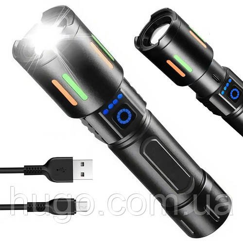 Ручний ліхтар із зумом, USB зарядка, 3 режими світіння, BL 611-TG / Акумуляторний ліхтарик