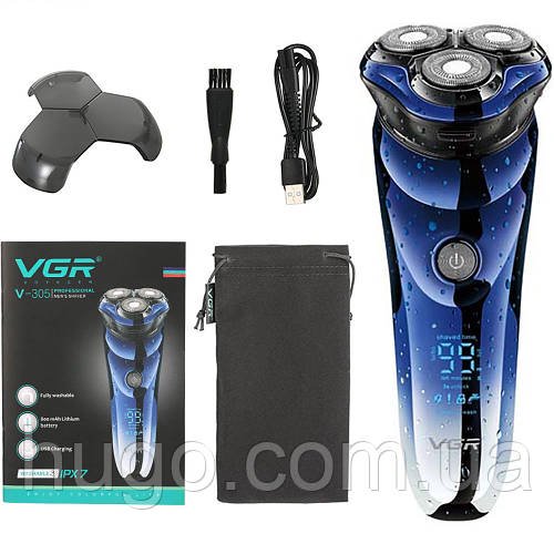 Чоловіча електробритва VGR V-305 з потрійною головкою та USB-зарядкою / Акумуляторна бритва для сухого та вологого використання