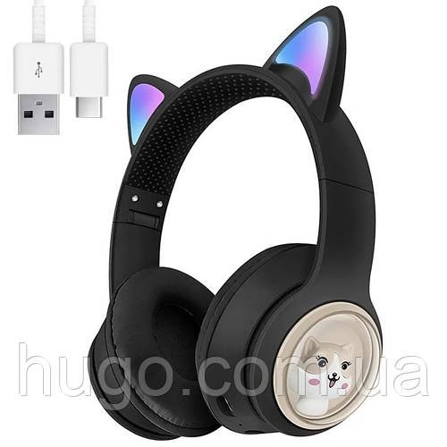 Бездротові Bluetooth навушники з котячими вушками MDR CAT + BT, Чорні / Дитячі навушники з вушками котика