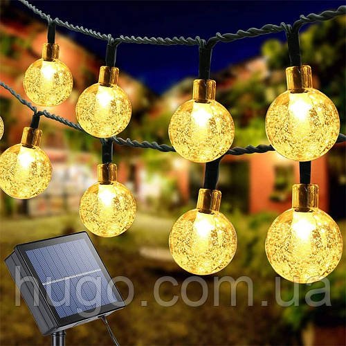 Гірлянда з сонячною панеллю 20м, 100 LED, Теплий Білий / Світлодіодна гірлянда вулична / Новорічна гірлянда